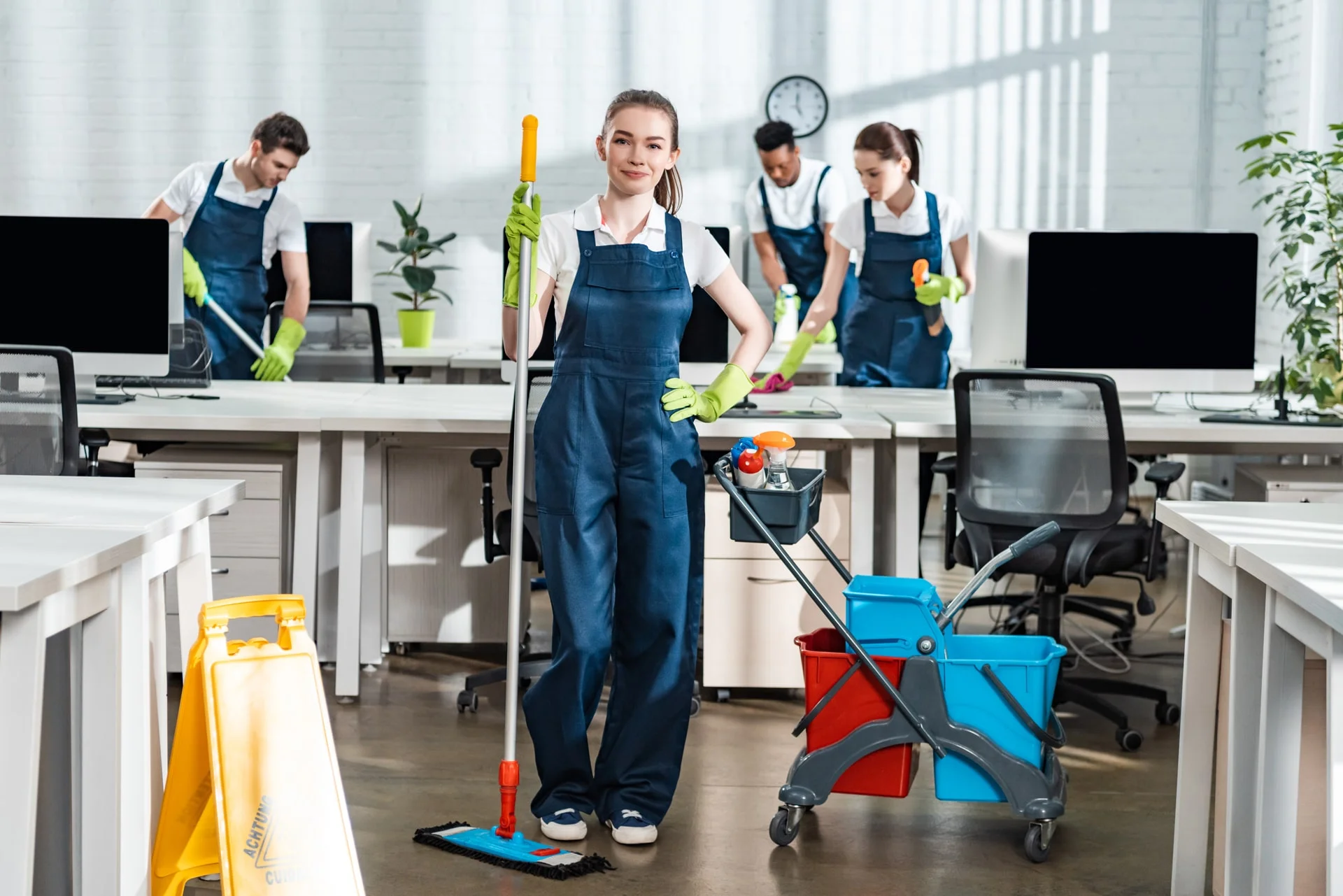 attractive-cleaner-holding-mop-while-standing